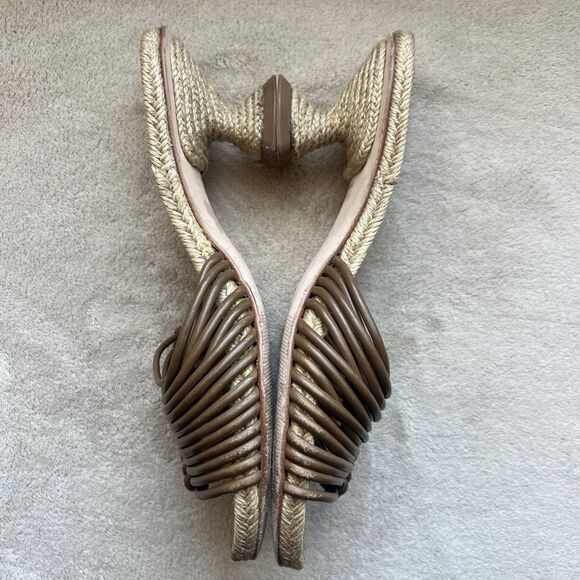 Paloma Barcelo Brown Leather Knot Straps Jute Heel Sandal Women EU 37 US 6.5 - Picture 7 of 16